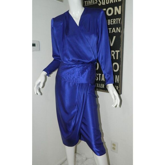 Vintage B.B. Collections Dress Purple Faux Wrap Party Cocktail Dress Size 6 - Picture 9 of 11